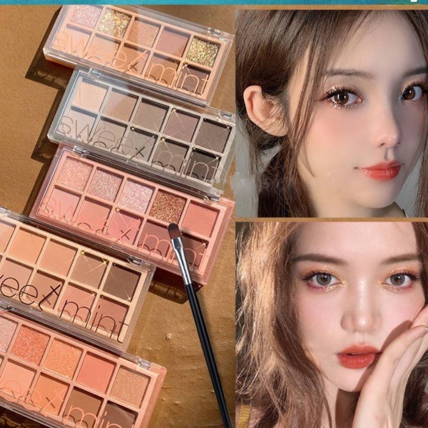 Bảng Phấn Mắt SWEET MINT 10 Màu Sắc Tông Lì / Hiệu Ứng Ngọc Tra i Chống Thấm DANA