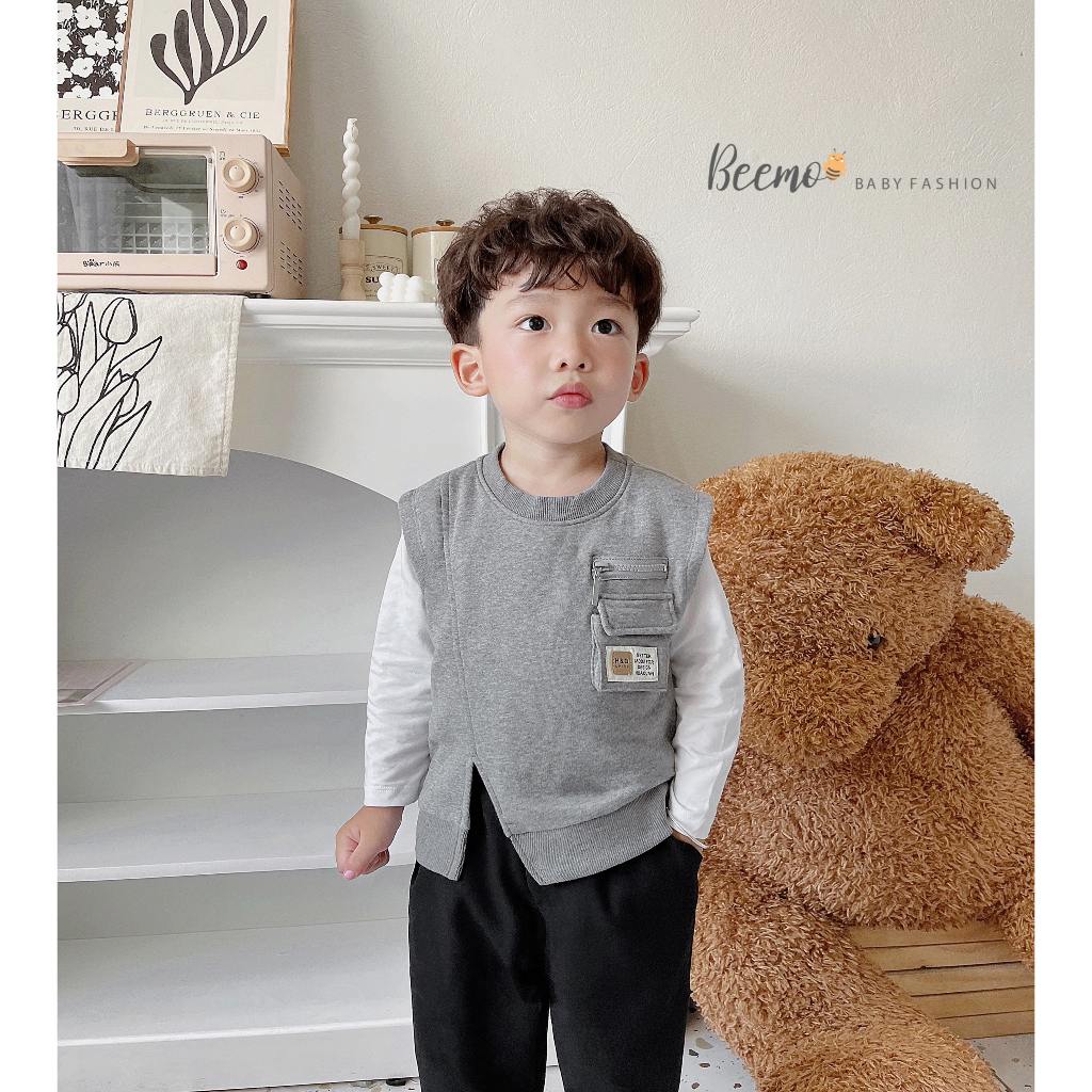 Áo nỉ gile phối túi cá tính Beemo cho bé, áo gile phối túi hộp xẻ vạt cho bé trai bé gái