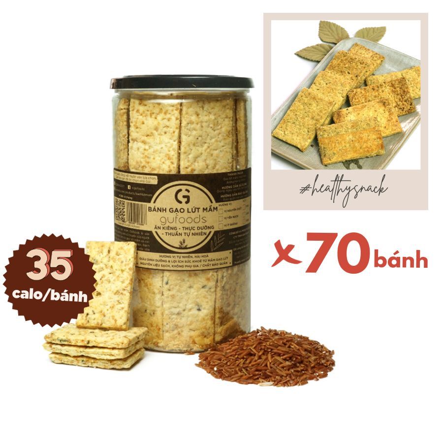 Bánh gạo lứt mầm GUfoods (bánh mầm) - Giàu GABA tự nhiên, Hỗ trợ ăn kiêng, Thực dưỡng (150g/250g/500g) - Bánh kẹo Tết
