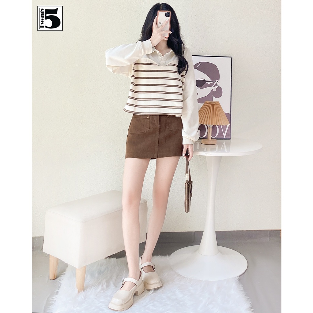 Chân váy kaki chữ A, 2 túi trước nắp chéo Twenty.Five 5099