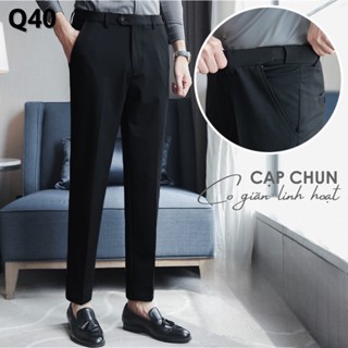 Quần âu nam cạp chun ẩn 2 bên sườn co giãn thoải mái chất hàn lạnh dày dặn phom vừa ôm 3 màu đen ghi đậm xám bạc