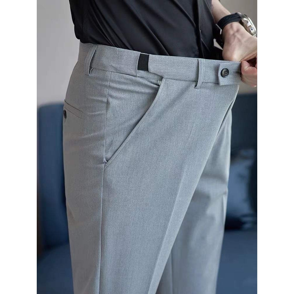 Quần âu nam cạp chun ẩn 2 bên sườn co giãn thoải mái chất hàn lạnh dày dặn phom vừa ôm 3 màu đen ghi đậm xám bạc