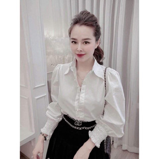 Áo sơ mi tay bồng cúc ngọc tay chun Mã 181