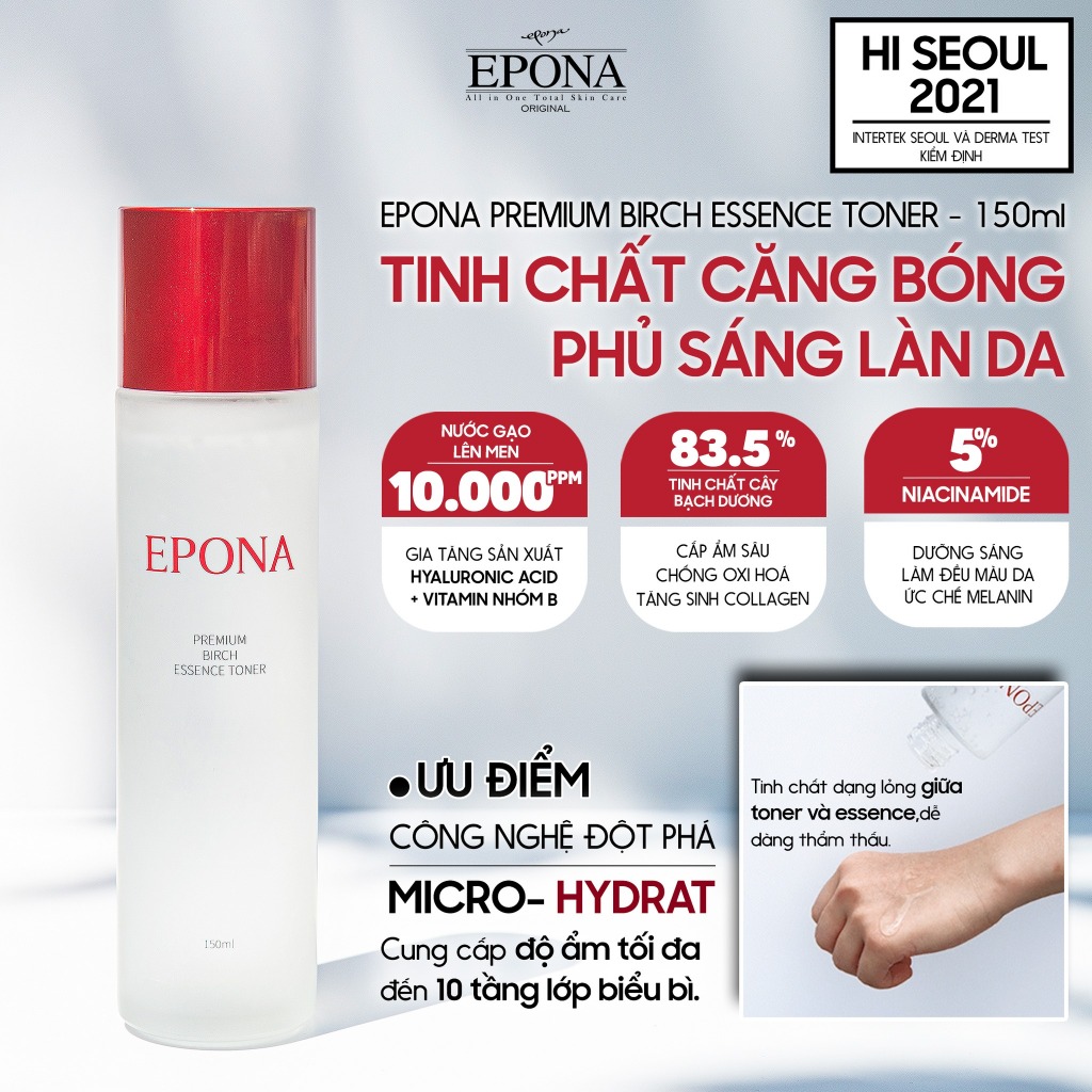 Tinh Chất Căng Bóng, Phủ Sáng Làn Da Epona Premium Birch Essence Toner 150ml (Date 3.2024)