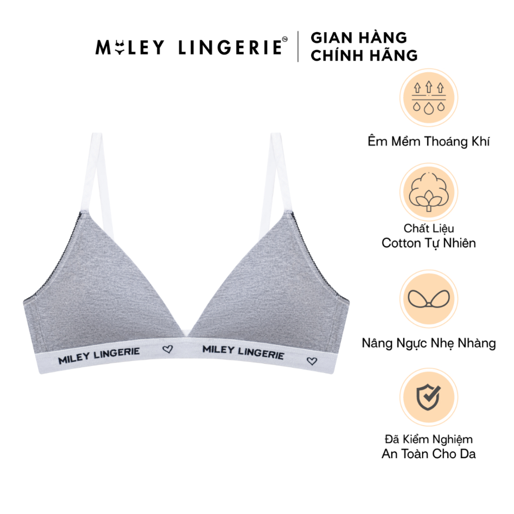  Áo Ngực Mút Mỏng Thời Trang Thể Thao Lưng Logo Chất Vải Cotton Thiên Nhiên BeingMe Miley Lingerie - Xám