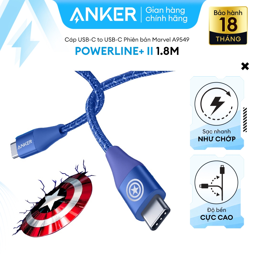 [KHÔNG DÙNG CHO IP 14 SERIES TRỞ XUỐNG] Cáp Sạc ANKER Powerline+ II USB-C To USB-C MARVEL- Dài 1.8M - A9549