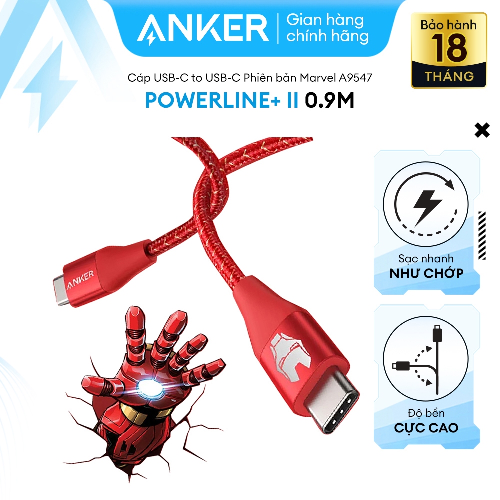 [KHÔNG DÙNG CHO IP 14 SERIES TRỞ XUỐNG] Cáp sạc ANKER PowerLine+ II USB-C to USB-C 2.0 dài 0.9m Phiên bản Marvel - A9547