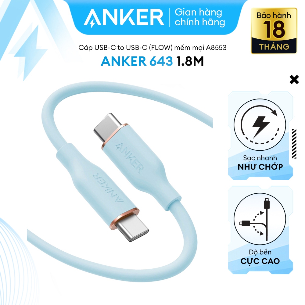 [KHÔNG DÙNG CHO IP 14 SERIES TRỞ XUỐNG] Cáp Sạc ANKER Powerline III Flow USB-C To USB-C - Dài 1.8M - A8553
