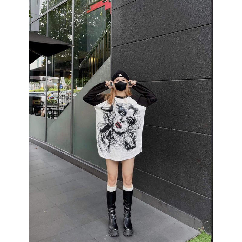 Áo Thun Tay Dài Thu Đông Raglan In 5D Hình Cô Gái Nam Nữ Unsiex Cotton Da Cá Basic