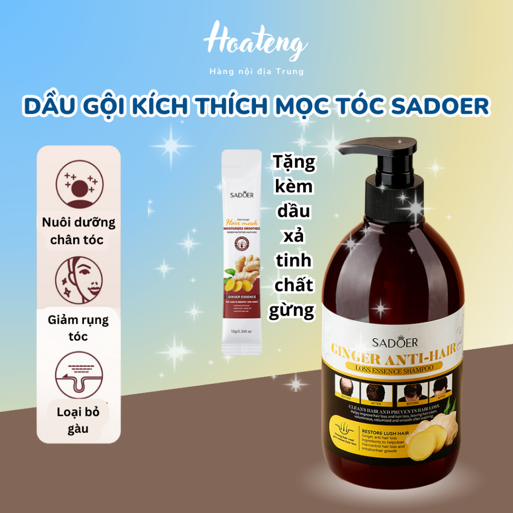 Dầu gội kích thích mọc tóc tinh chất gừng Sadoer