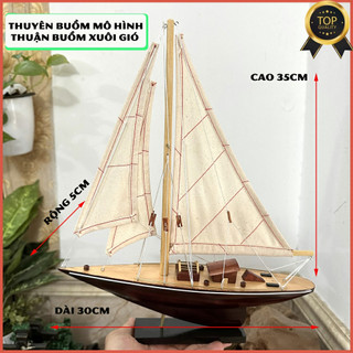 Mô hình thuyền gỗ trang trí du thuyền gỗ Shamrock V - Dài 30cm - Gỗ tự nhiên - Buồm vải