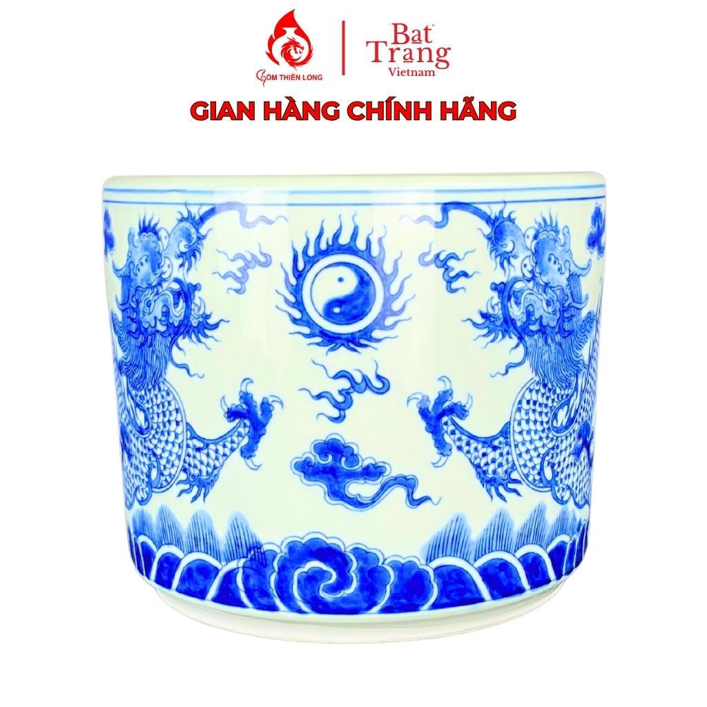 Bát hương Bát Tràng Gốm Thiên Long R010723 men lam vẽ long chầu nguyệt - Full size