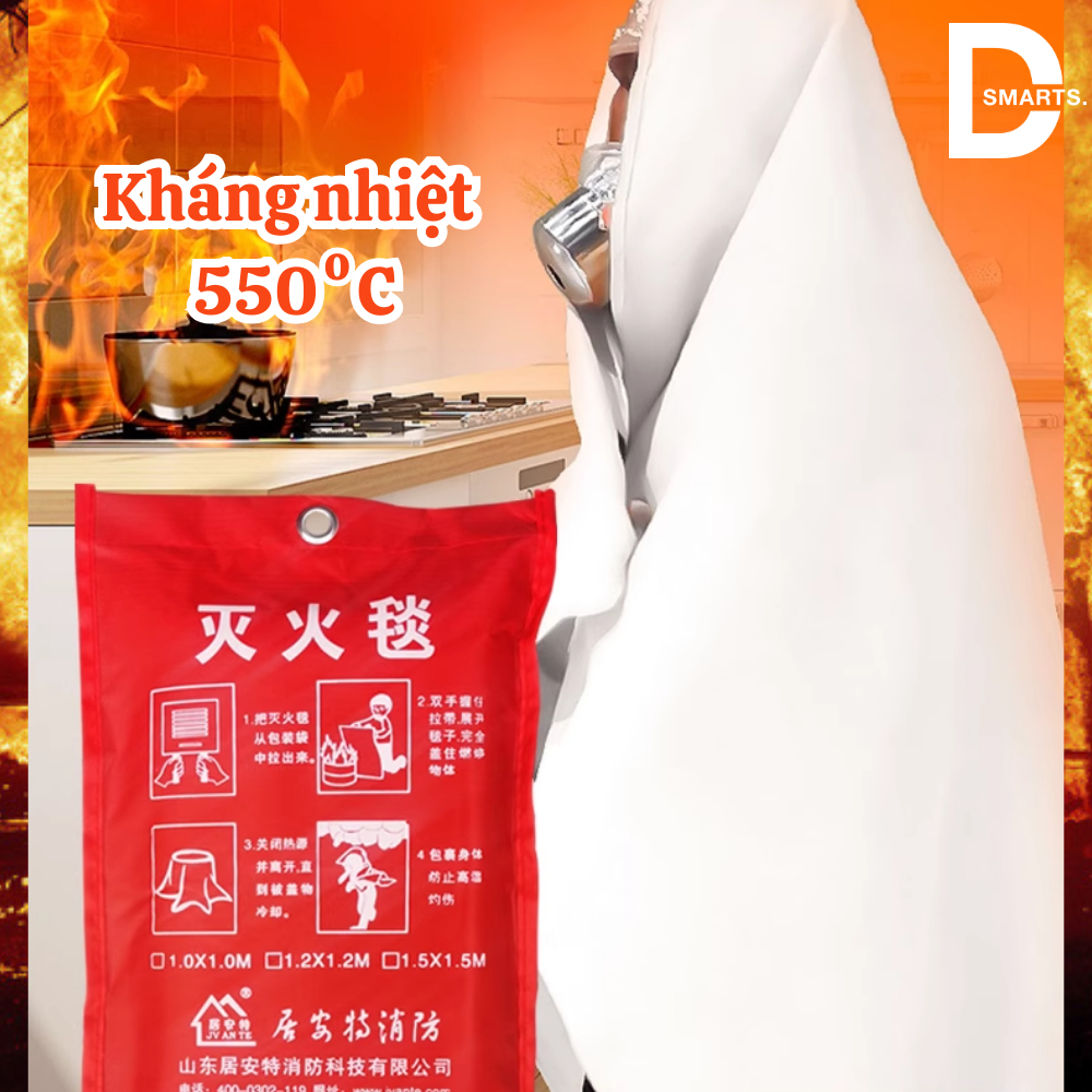 Chăn chữa cháy, áo choàng chống cháy vải sợi thủy tinh kháng nhiệt đến 550 độ.