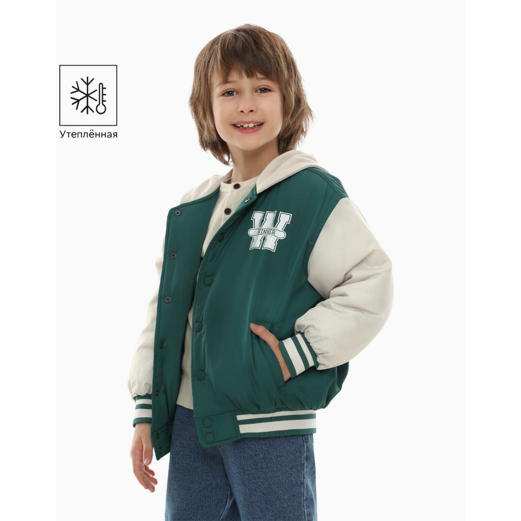 Áo khoác gió bomber phối mũ nỉ hình in sau cho bé