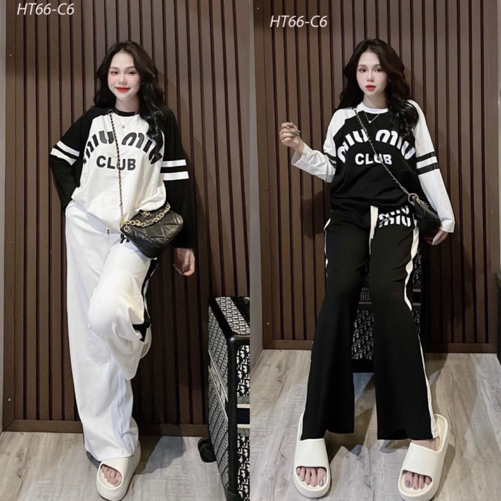 Set bộ nữ thu đông Miu Miu áo dài tay phối quần dài ống xuông trẻ trung hách dáng