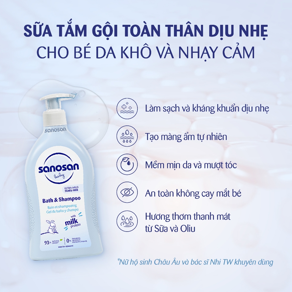 (THÁNG 11 - MUA 2 GIẢM 8%, MUA 3 GIẢM 10%) Sữa tắm gội Sanosan baby Bath anh Shampoo 200ML