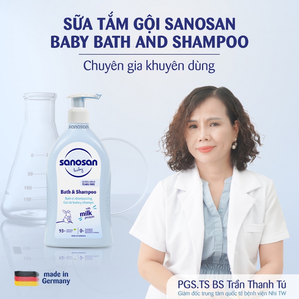 (THÁNG 11 - MUA 2 GIẢM 8%, MUA 3 GIẢM 10%) Sữa tắm gội Sanosan baby Bath and Shapoo 500ML