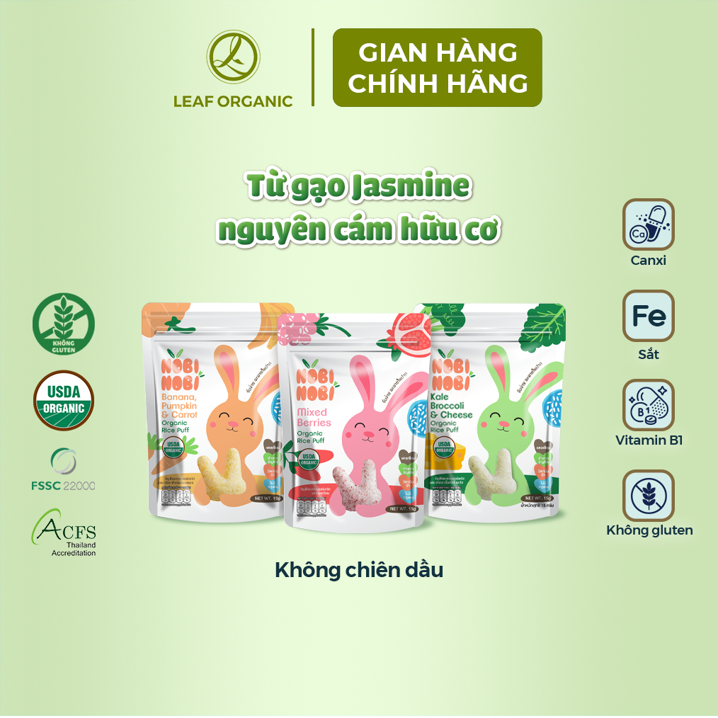 Bánh gạo ăn dặm hữu cơ Nobi Nobi 15g cho bé từ 8 tháng