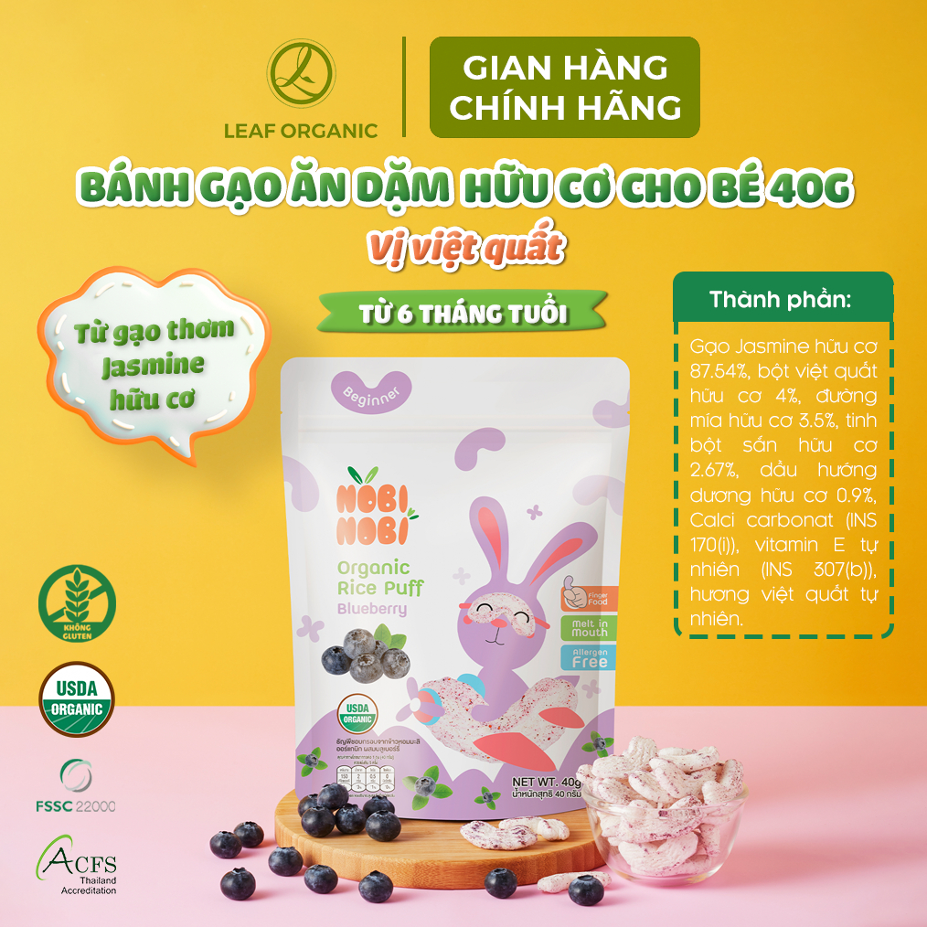 Bánh gạo ăn dặm hữu cơ Nobi Nobi 40g