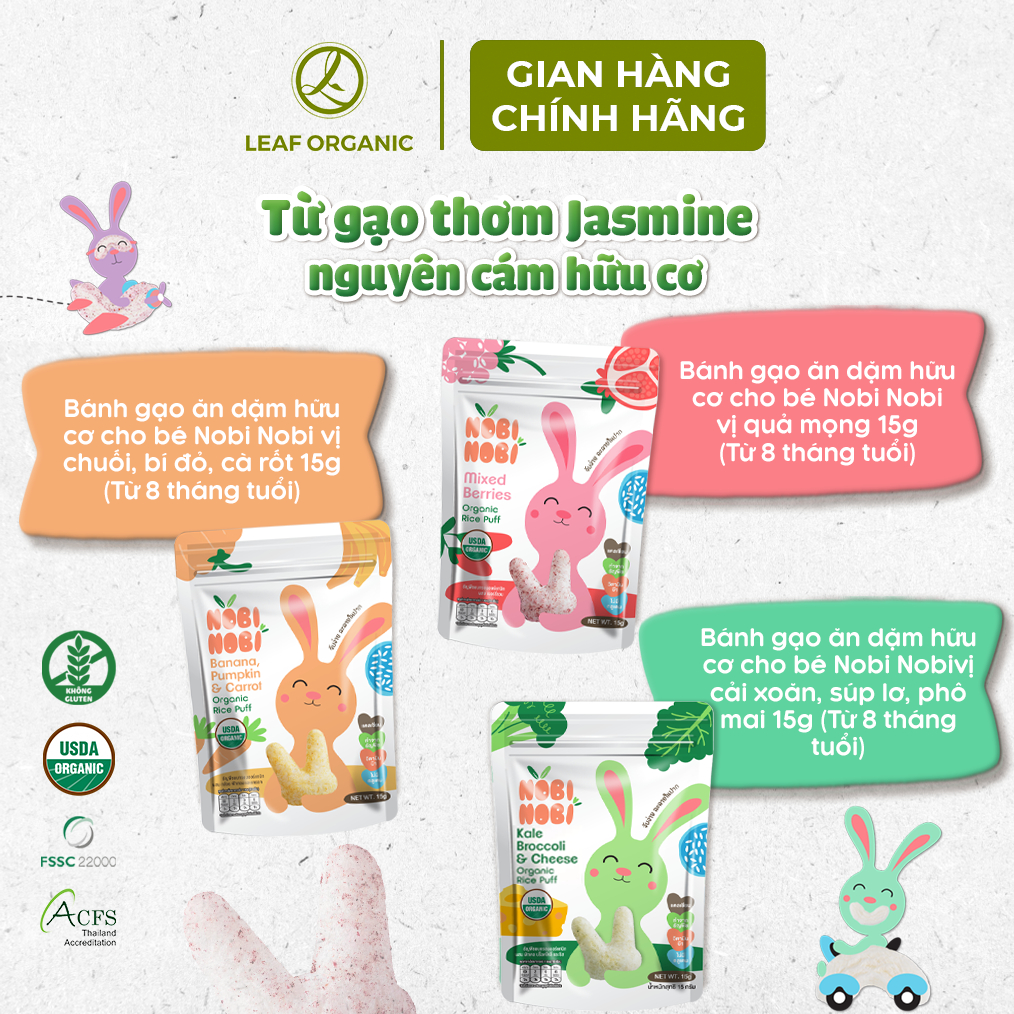 Bánh gạo ăn dặm hữu cơ Nobi Nobi 15g