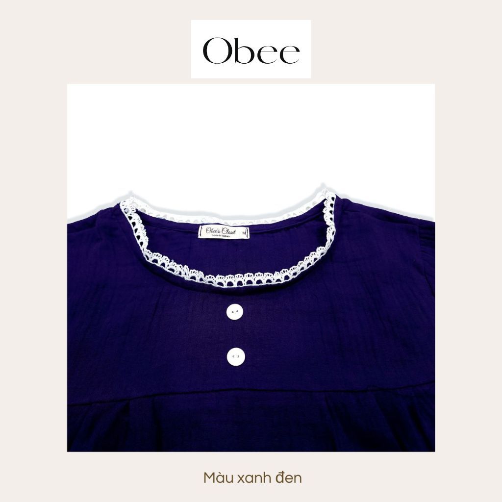 Đồ bộ nữ tay dài quần dài muslin phối ren mềm Obee Closet