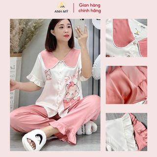 Đồ bộ nữ mặc nhà ANH MỸ pijama mặc nhà chất liệu lụa latin cao cấp tay ngắn quần dài SP0076 official.anhmy