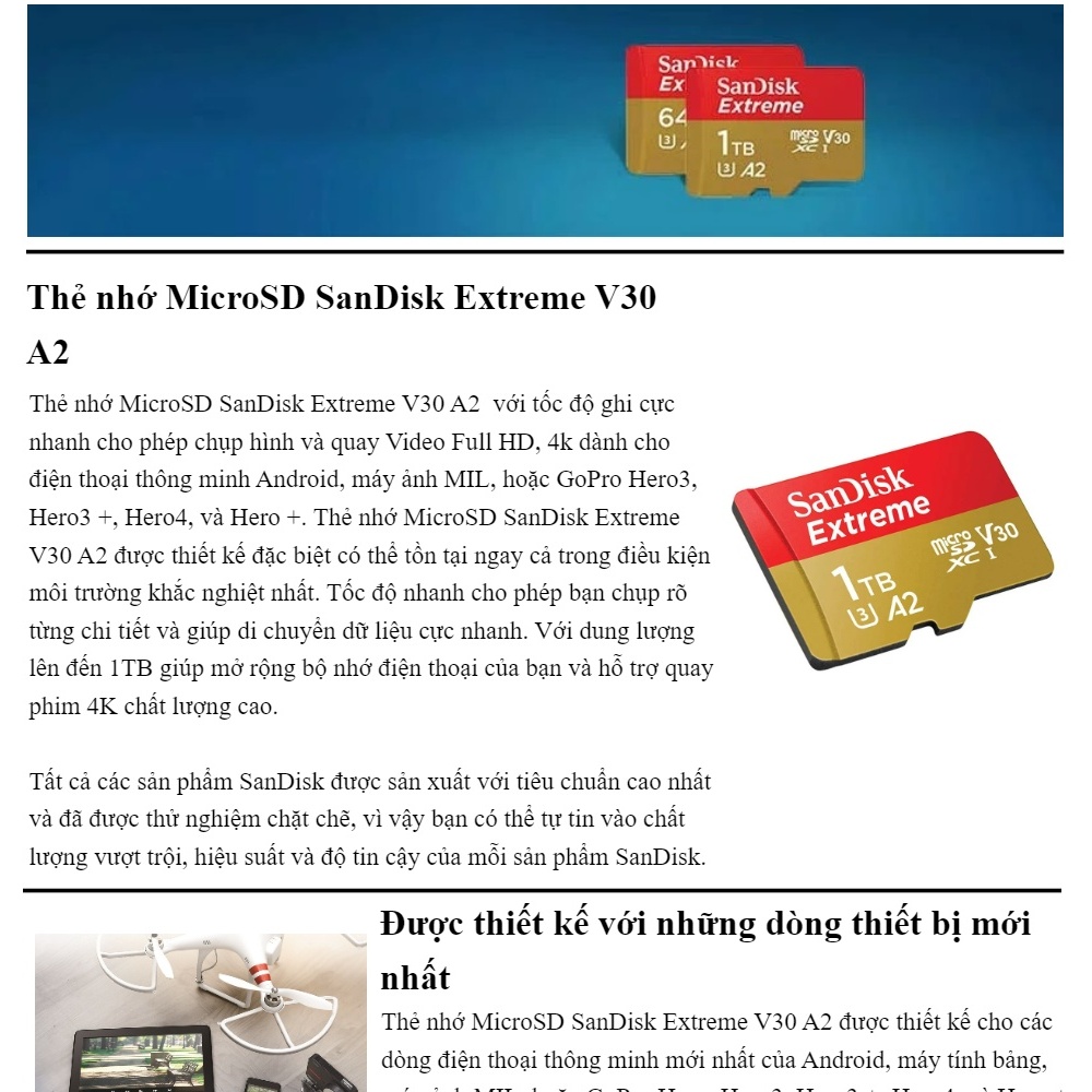 Thẻ nhớ MicroSDXC Sandisk Extreme V30 A2 64GB 170MB/s