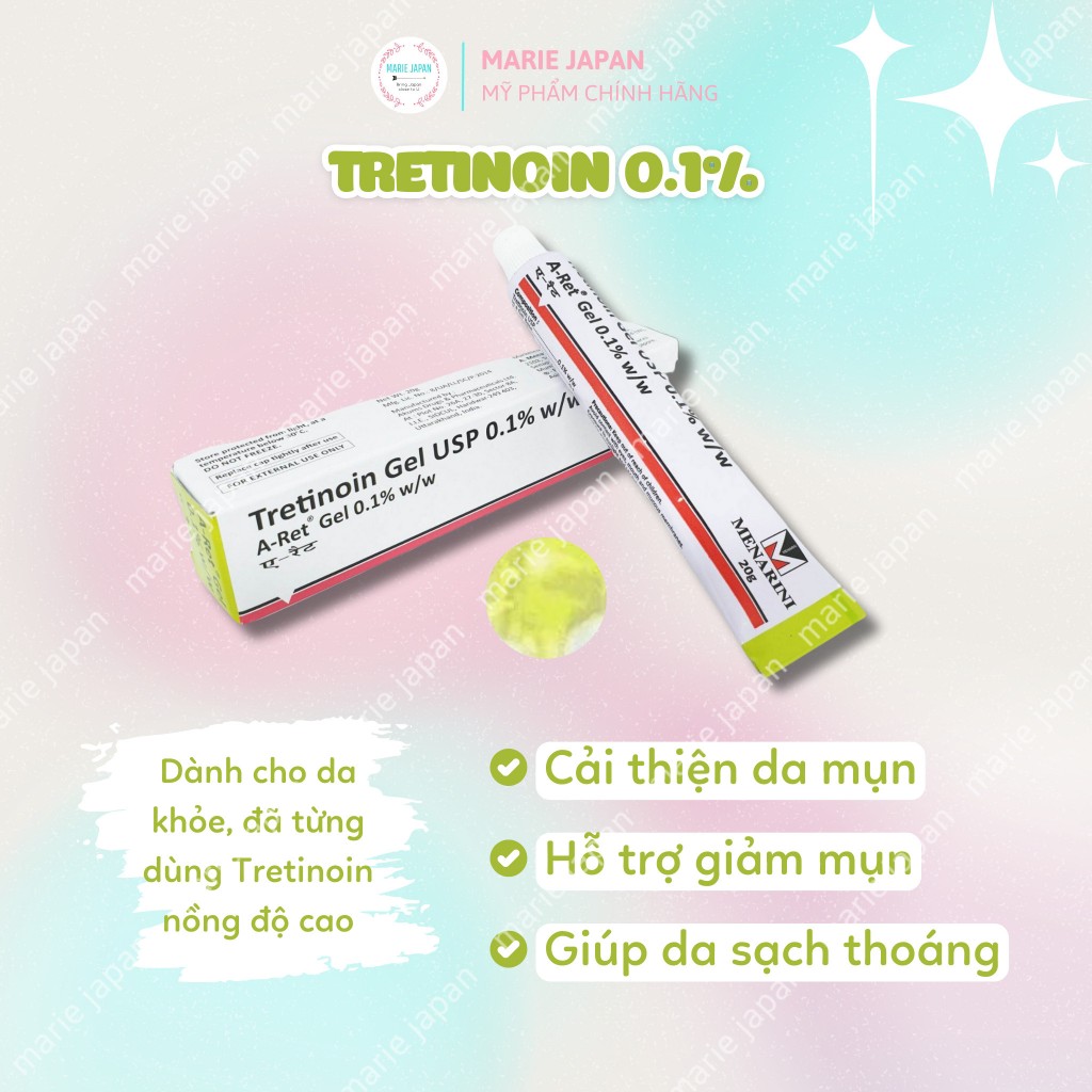 Tretinoin Aret USP Gel Ấn Độ 0.025% 0.1% giảm mụn trẻ hóa da chính hãng