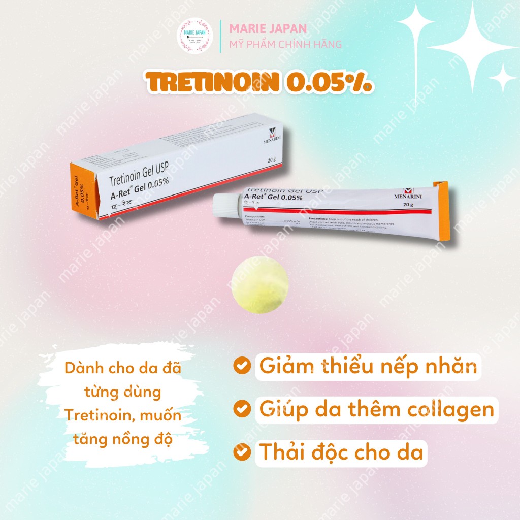 Tretinoin Aret USP Gel Ấn Độ 0.025% 0.1% giảm mụn trẻ hóa da chính hãng