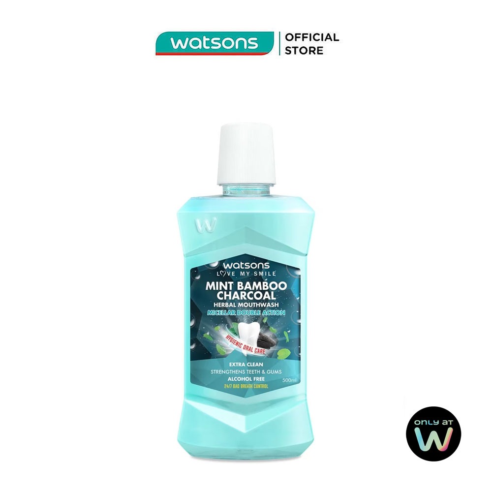 Nước Súc Miệng Watsons Mint Bamboo Charcoal Herbal Mouthwash 500ml