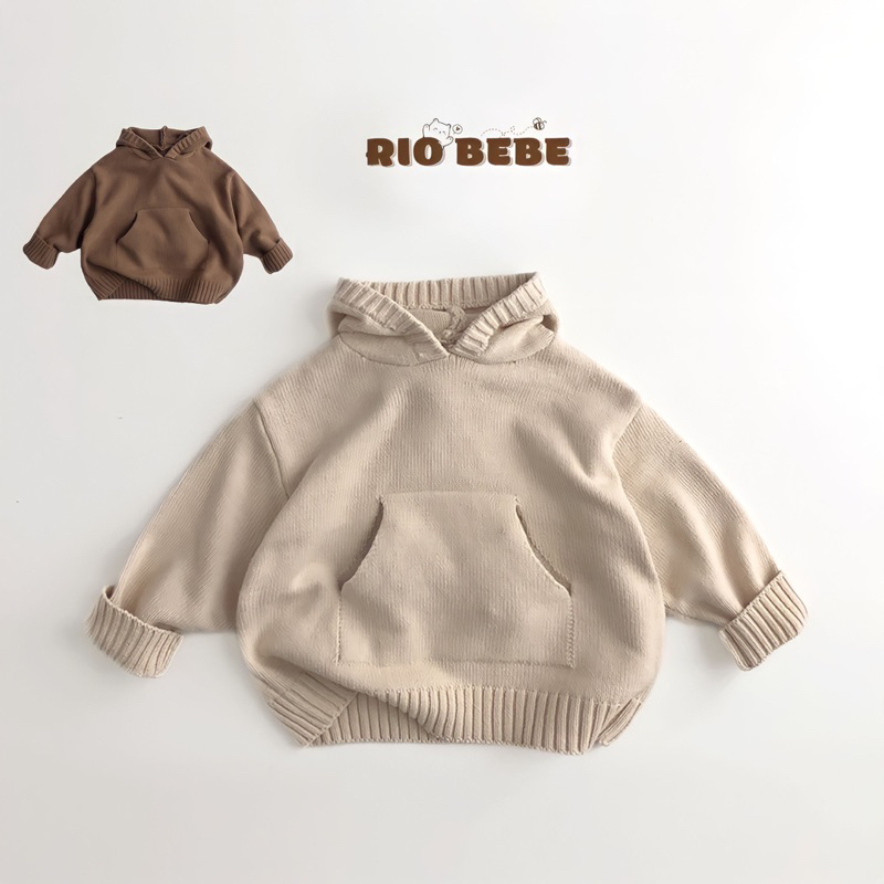 Áo len hoodie có mũ và túi dài tay thu đông cho bé - A30