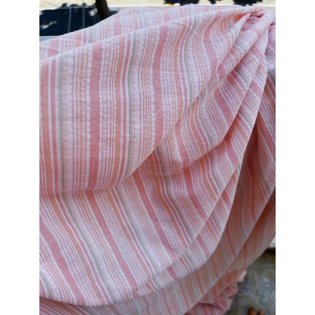 Vải thô cotton sọc cam hồng hot trend may đầm váy, bao gối, làm rèm cửa, decor