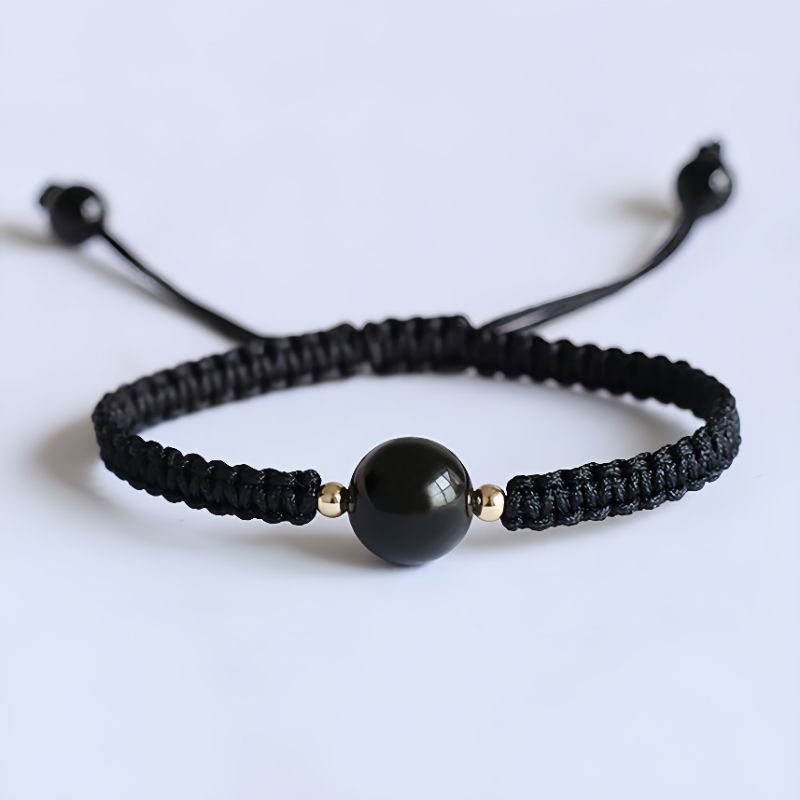 Vòng tay nam nữ đá thach anh đen và đỏ đan dây dù cao cấp có thể điều chỉnh, vòng tay đá thiên nhiên