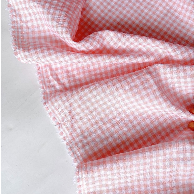 Vải thô cotton sọc cam hồng hot trend may đầm váy, bao gối, làm rèm cửa, decor