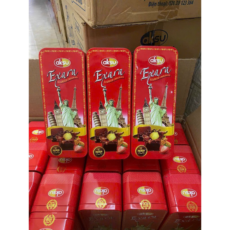 Socola Hỗn Hợp Aksu Exara Thổ Nhĩ Kỳ - Hộp thiếc siêu đẹp 150gram- Gói quà Tết