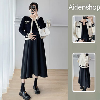 Váy bầu suông dài Aidenshop đầm bầu thu đông chất len thời trang