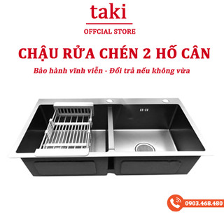 {Nhập Khẩu} Chậu Đúc, Chậu Rửa Chén Bát 2 Hố Cân INOX Không Gỉ 304 - Đã Đủ Phụ Kiện Lắp - Bảo Hành Vĩnh Viễn