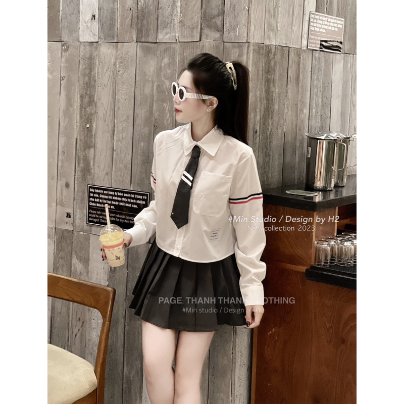 Set Áo sơ mi Thom mix chân váy xoè