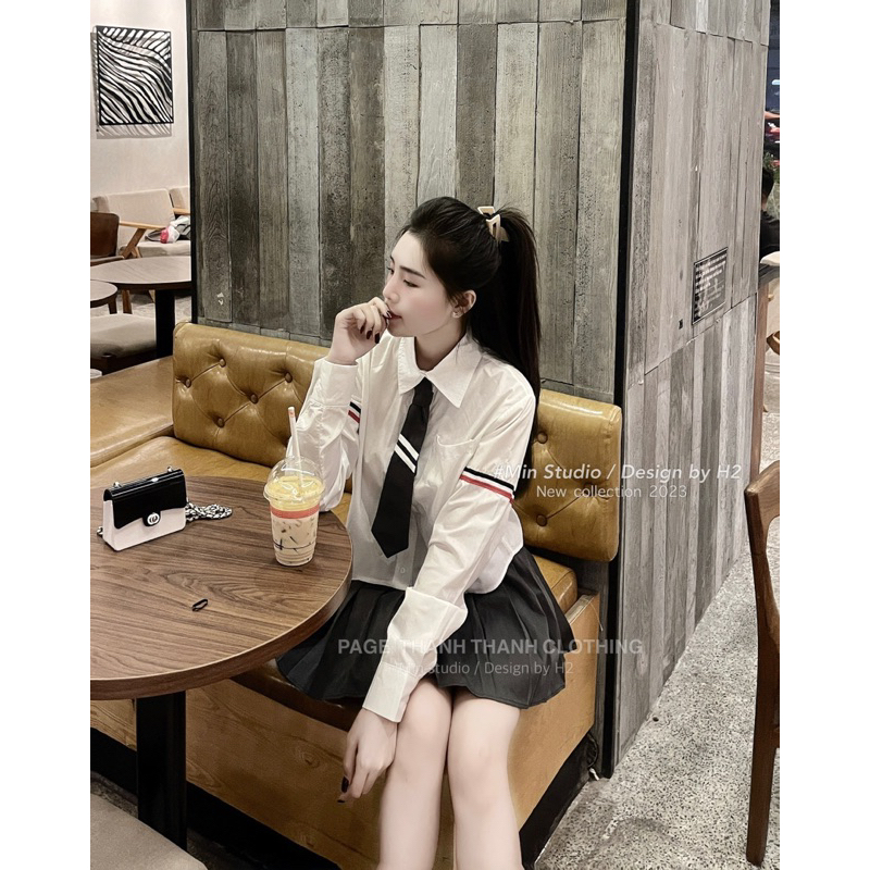 Set Áo sơ mi Thom mix chân váy xoè