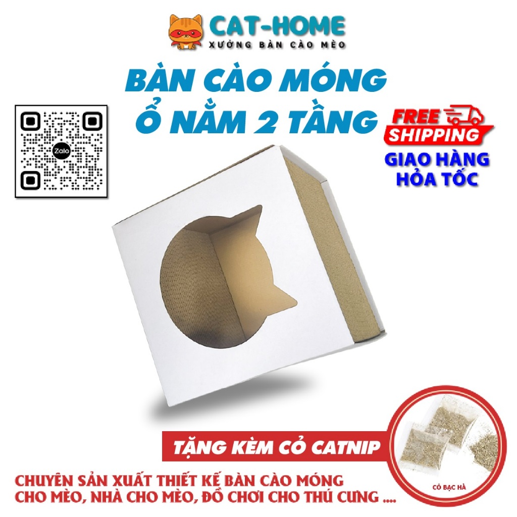 Nhà cho mèo, giường ngủ cho mèo, nhà mèo 2 tầng kết hợp bàn cào móng cho mèo