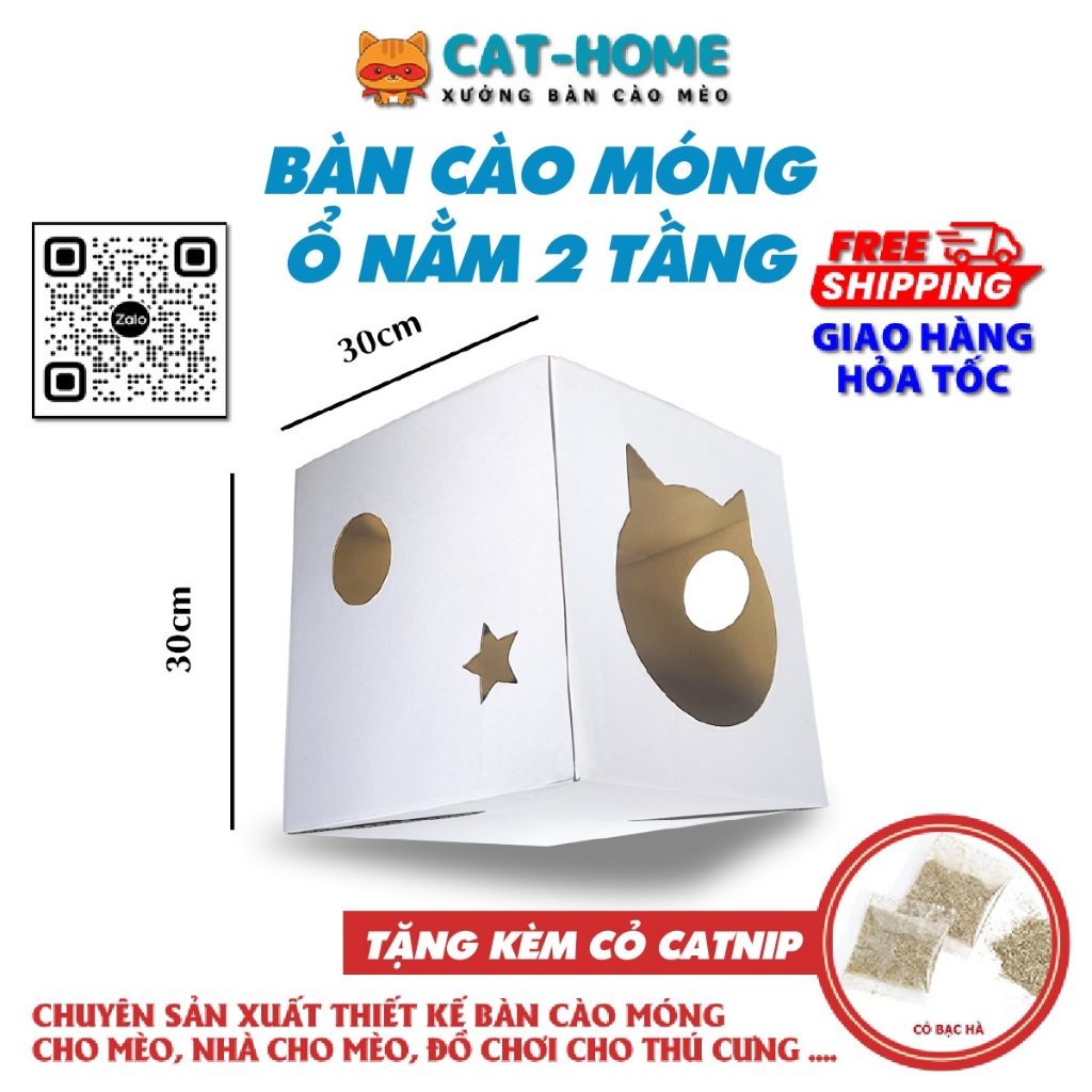 Nhà cho mèo, giường ngủ cho mèo, nhà mèo 2 tầng kết hợp bàn cào móng cho mèo