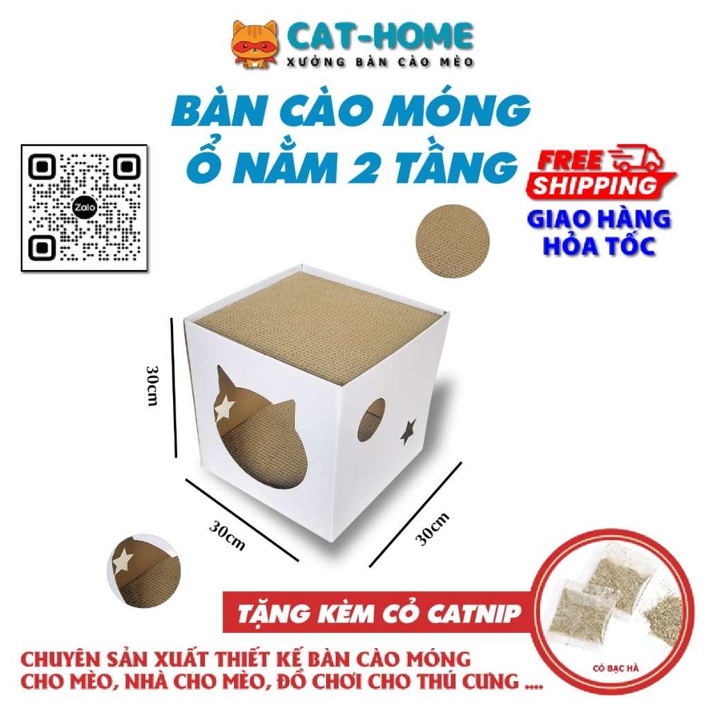Nhà cho mèo, giường ngủ cho mèo, nhà mèo 2 tầng kết hợp bàn cào móng cho mèo