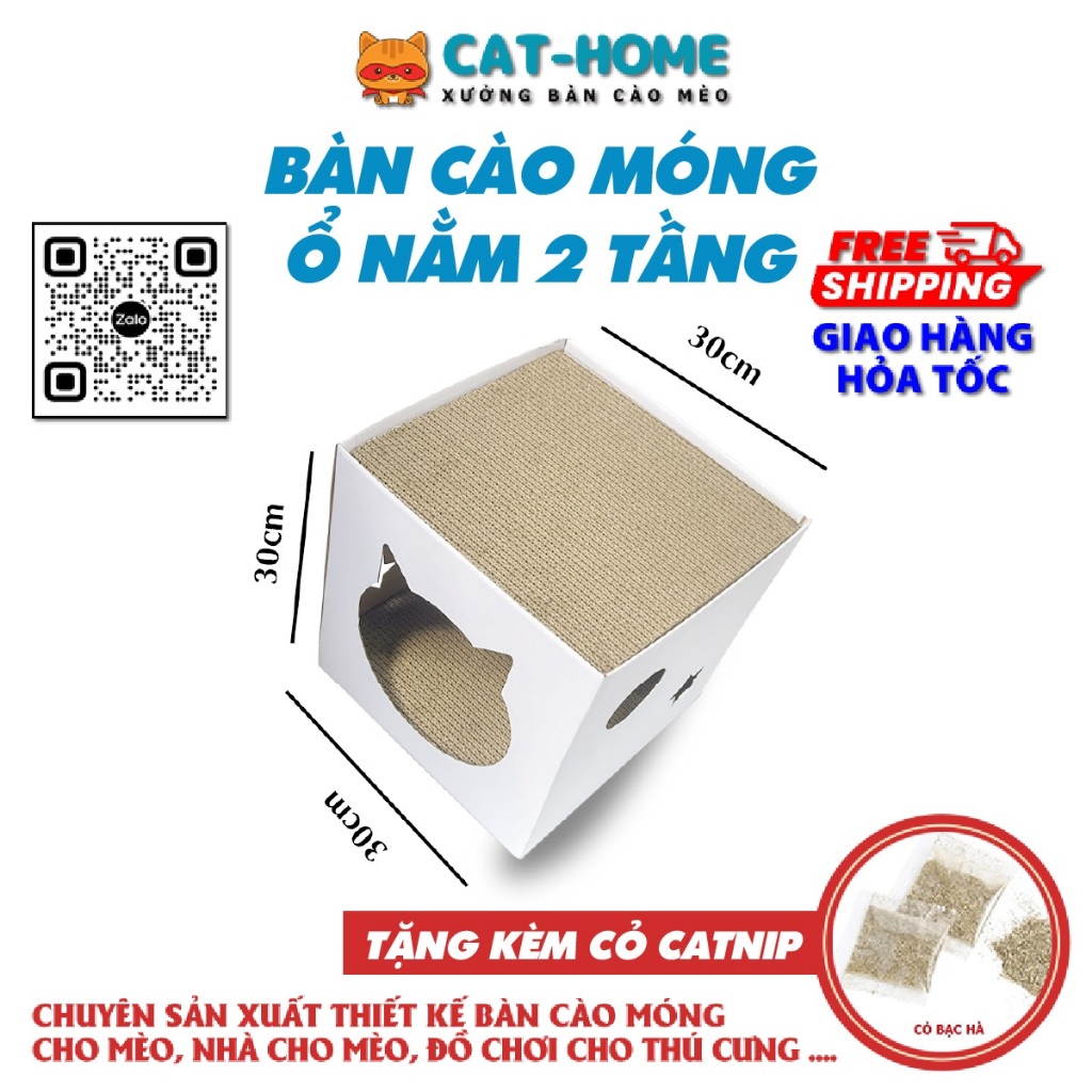 Nhà cho mèo, giường ngủ cho mèo, nhà mèo 2 tầng kết hợp bàn cào móng cho mèo