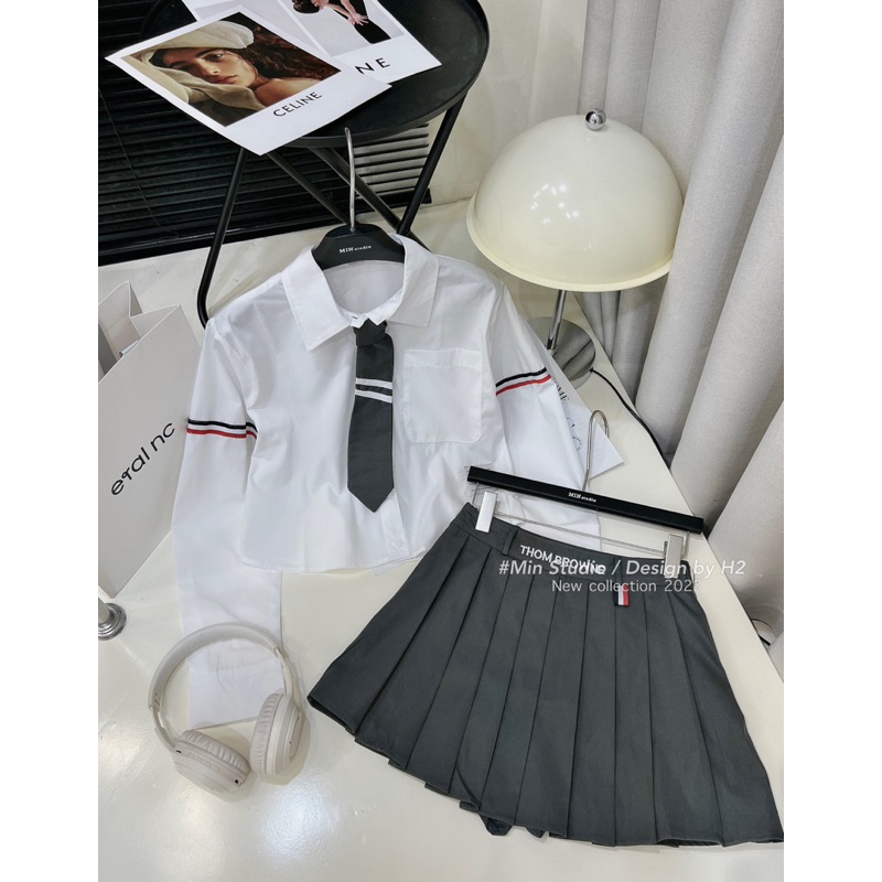 Set Áo sơ mi Thom mix chân váy xoè