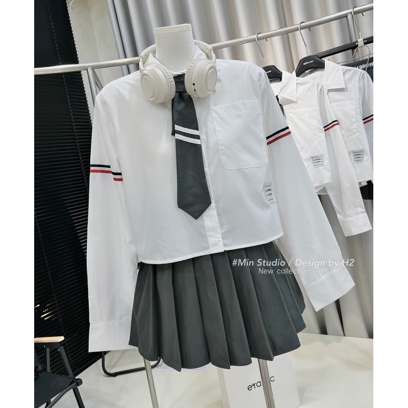 Set Áo sơ mi Thom mix chân váy xoè