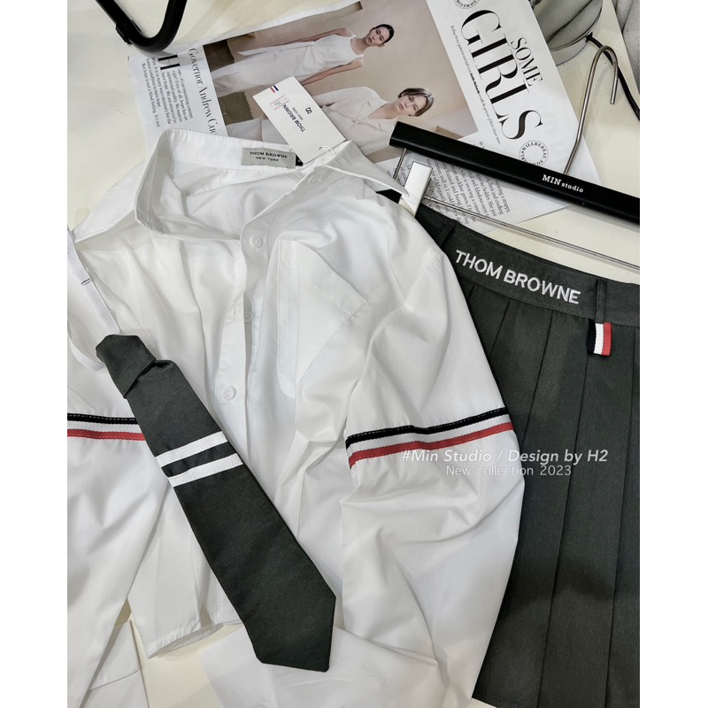 Set Áo sơ mi Thom mix chân váy xoè