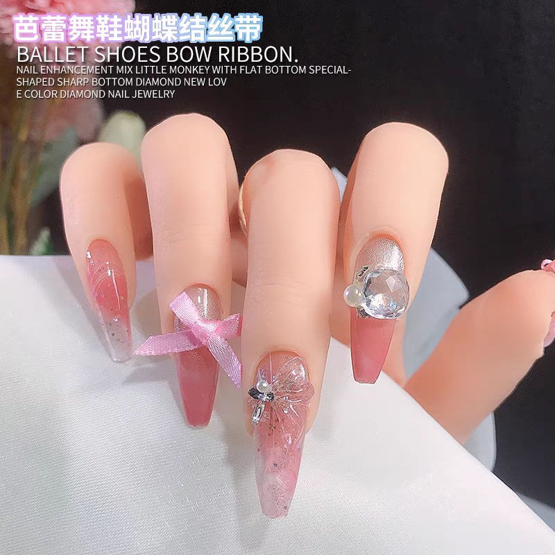 Charm nơ vải thô nail, Charm nơ vải gắn móng tay chọn lẻ cái