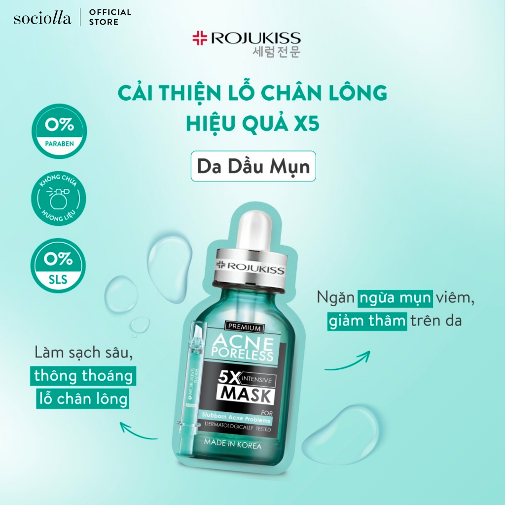 Mặt Nạ Giảm Lỗ Chân Lông & Ngăn Ngừa Mụn Rojukiss Gấp 5 Dưỡng Chất 25ml