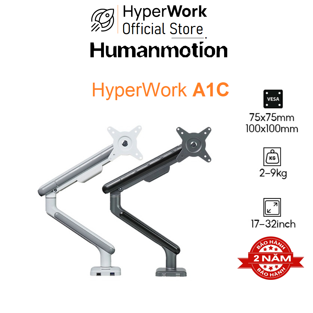 Giá treo màn hình HumanMotion HyperWork A1C Màn hình 17- 32inch Tải trọng 9kg Lò xo cao cấp HyperLift+ 2.0