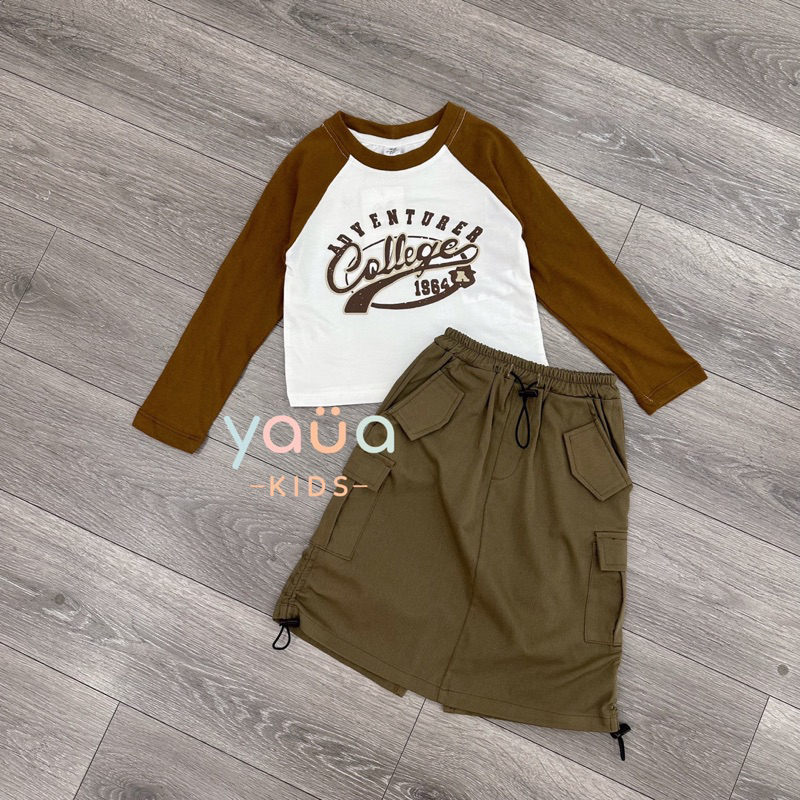 Yauakids - Set áo chân váy túi hộp nâu melisa